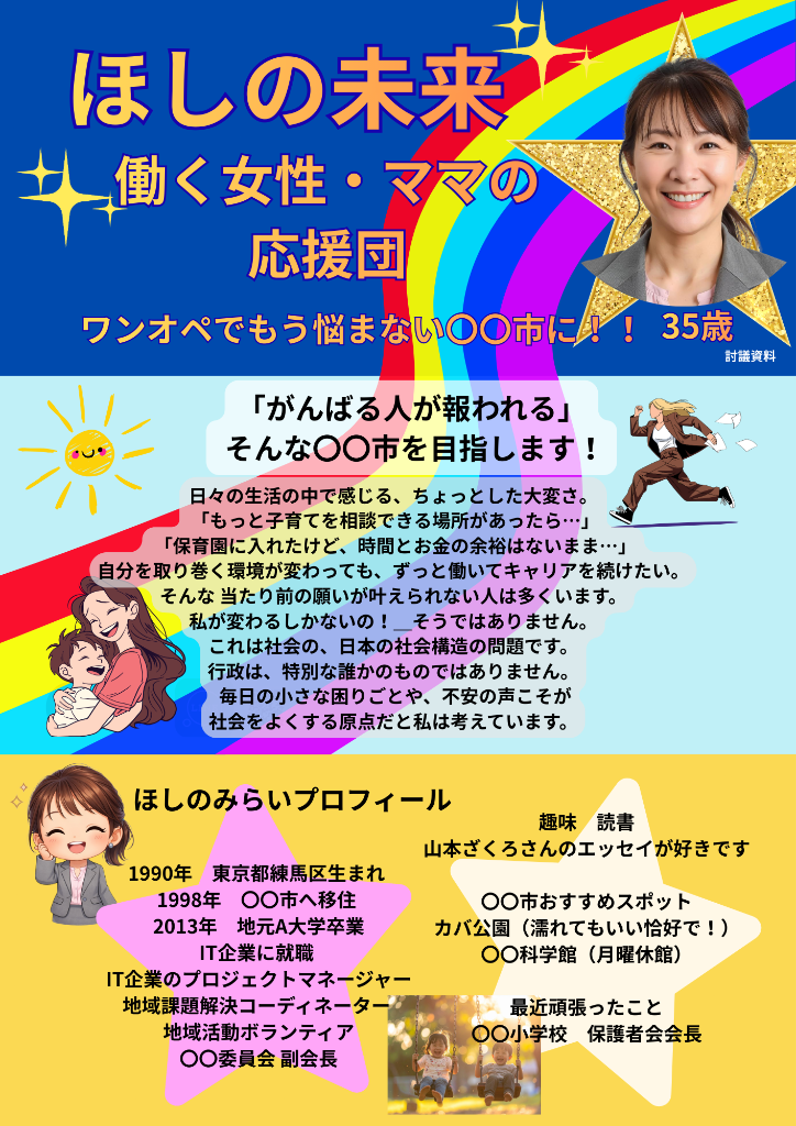政治活動ビラ サンプル - ほしのみらい（表面）